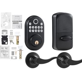 Fingerprint Door Lock with Level Handles, Fingerprint/Keypad Code/Key, One-Time and Anti-Peeking Password, Constant Unlock Mode, Aluminum Alloy