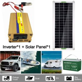 220W Inverter100W Solar Panel Kit USB Battery Charger Convert AC,DC Outdoor USA (Option: W12480473)